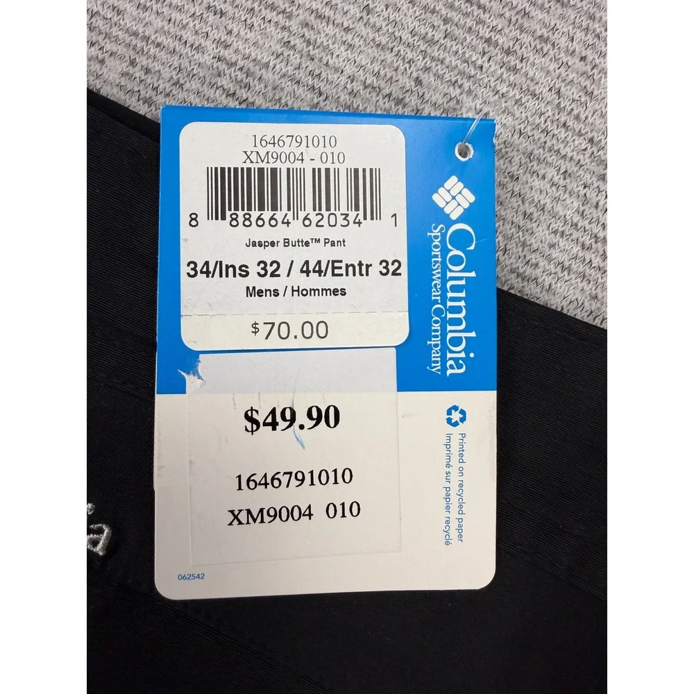 Columbia Jasper Butte Mens 34x32 Black Omni-Shield Hiking Pants XM9004-010 NEW